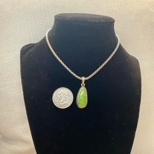 Genuine Kingman green turquoise gem pendant set in solid sterling silver.